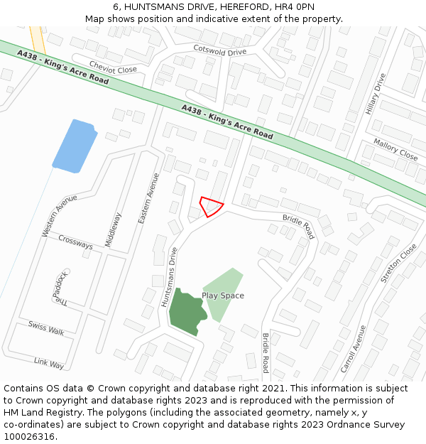 6, HUNTSMANS DRIVE, HEREFORD, HR4 0PN: Location map and indicative extent of plot