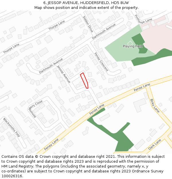 6, JESSOP AVENUE, HUDDERSFIELD, HD5 8UW: Location map and indicative extent of plot