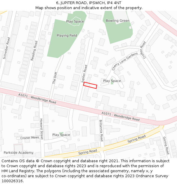 6, JUPITER ROAD, IPSWICH, IP4 4NT: Location map and indicative extent of plot