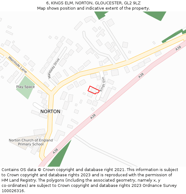 6, KINGS ELM, NORTON, GLOUCESTER, GL2 9LZ: Location map and indicative extent of plot