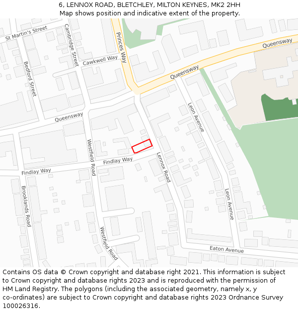 6, LENNOX ROAD, BLETCHLEY, MILTON KEYNES, MK2 2HH: Location map and indicative extent of plot