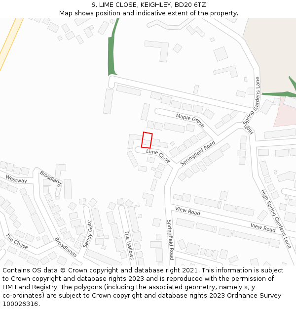 6, LIME CLOSE, KEIGHLEY, BD20 6TZ: Location map and indicative extent of plot