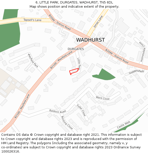 6, LITTLE PARK, DURGATES, WADHURST, TN5 6DL: Location map and indicative extent of plot