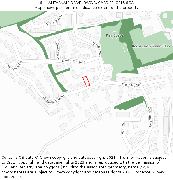 6, LLANTARNAM DRIVE, RADYR, CARDIFF, CF15 8GA: Location map and indicative extent of plot