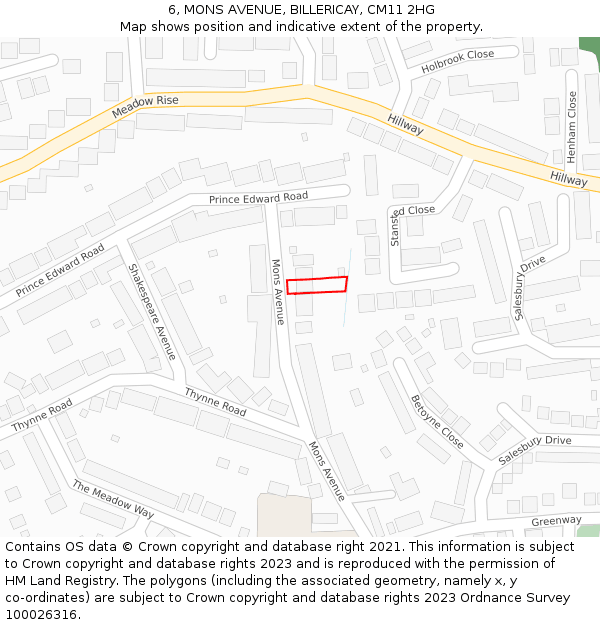 6, MONS AVENUE, BILLERICAY, CM11 2HG: Location map and indicative extent of plot