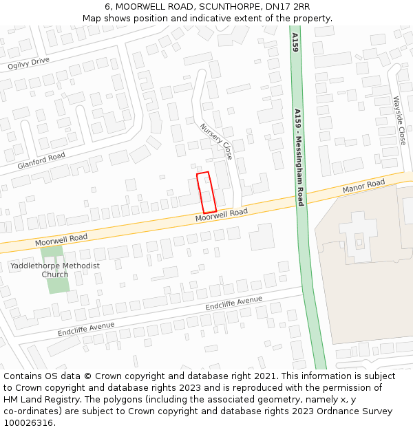 6, MOORWELL ROAD, SCUNTHORPE, DN17 2RR: Location map and indicative extent of plot