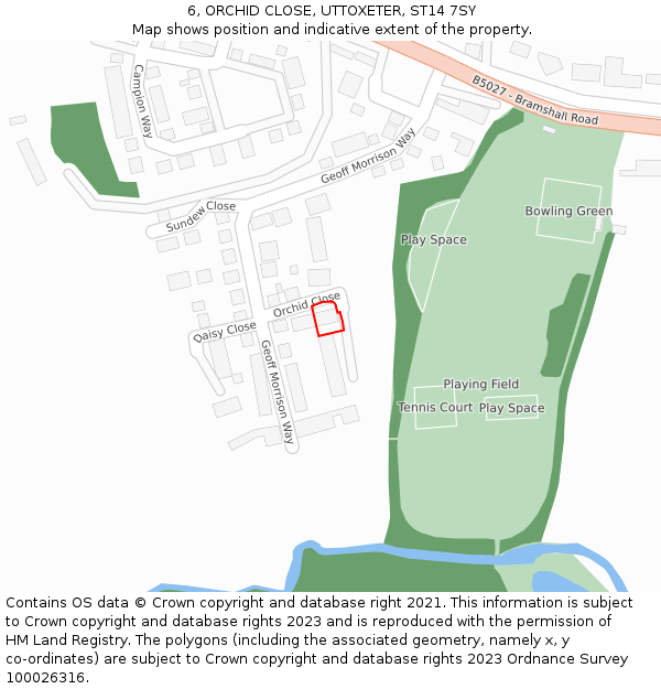 6, ORCHID CLOSE, UTTOXETER, ST14 7SY: Location map and indicative extent of plot