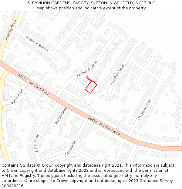 6, PAVILION GARDENS, SKEGBY, SUTTON-IN-ASHFIELD, NG17 3LG: Location map and indicative extent of plot