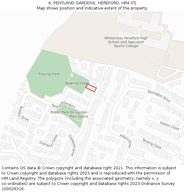 6, PENTLAND GARDENS, HEREFORD, HR4 0TJ: Location map and indicative extent of plot