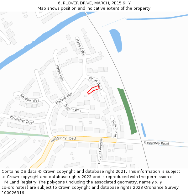 6, PLOVER DRIVE, MARCH, PE15 9HY: Location map and indicative extent of plot