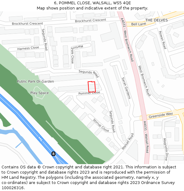 6, POMMEL CLOSE, WALSALL, WS5 4QE: Location map and indicative extent of plot