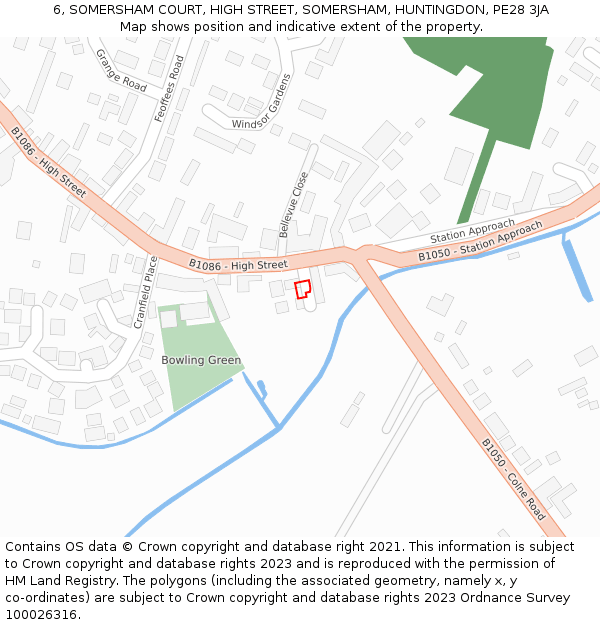 6, SOMERSHAM COURT, HIGH STREET, SOMERSHAM, HUNTINGDON, PE28 3JA: Location map and indicative extent of plot
