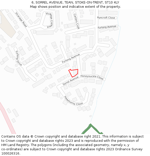 6, SORREL AVENUE, TEAN, STOKE-ON-TRENT, ST10 4LY: Location map and indicative extent of plot
