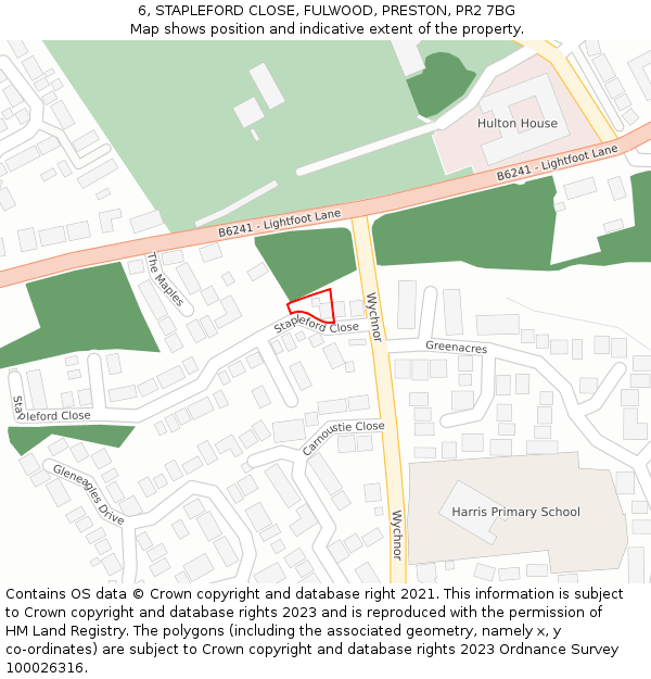 6, STAPLEFORD CLOSE, FULWOOD, PRESTON, PR2 7BG: Location map and indicative extent of plot