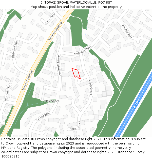 6, TOPAZ GROVE, WATERLOOVILLE, PO7 8ST: Location map and indicative extent of plot