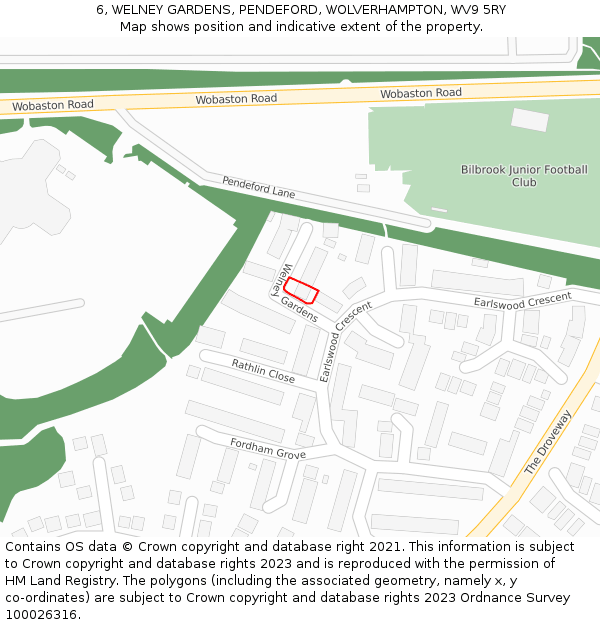 6, WELNEY GARDENS, PENDEFORD, WOLVERHAMPTON, WV9 5RY: Location map and indicative extent of plot