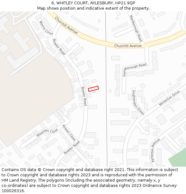 6, WHITLEY COURT, AYLESBURY, HP21 9QP: Location map and indicative extent of plot