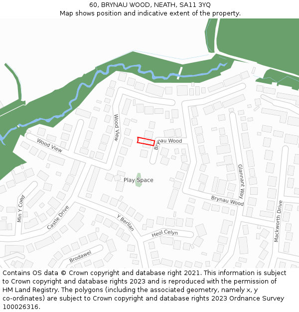 60, BRYNAU WOOD, NEATH, SA11 3YQ: Location map and indicative extent of plot