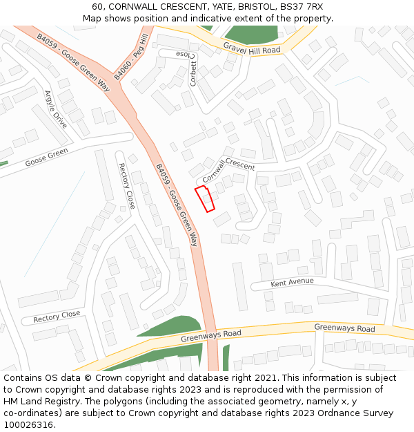 60, CORNWALL CRESCENT, YATE, BRISTOL, BS37 7RX: Location map and indicative extent of plot
