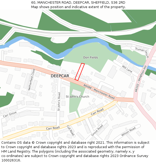 60, MANCHESTER ROAD, DEEPCAR, SHEFFIELD, S36 2RD: Location map and indicative extent of plot