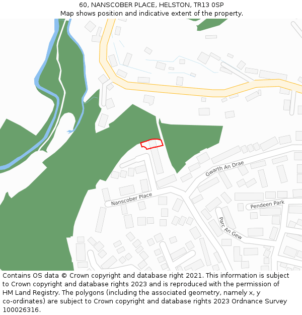 60, NANSCOBER PLACE, HELSTON, TR13 0SP: Location map and indicative extent of plot