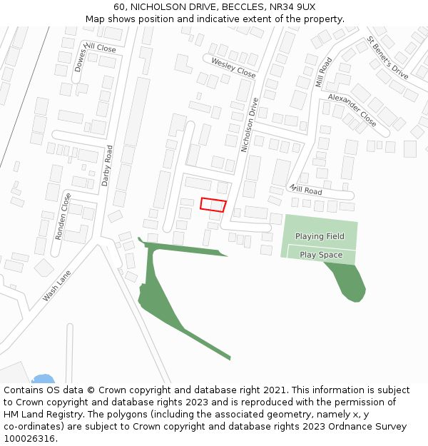 60, NICHOLSON DRIVE, BECCLES, NR34 9UX: Location map and indicative extent of plot