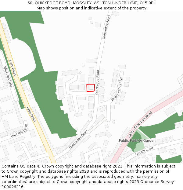 60, QUICKEDGE ROAD, MOSSLEY, ASHTON-UNDER-LYNE, OL5 0PH: Location map and indicative extent of plot