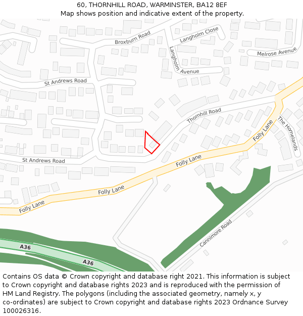 60, THORNHILL ROAD, WARMINSTER, BA12 8EF: Location map and indicative extent of plot