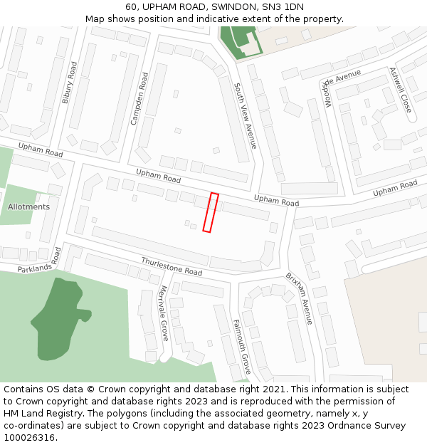 60, UPHAM ROAD, SWINDON, SN3 1DN: Location map and indicative extent of plot