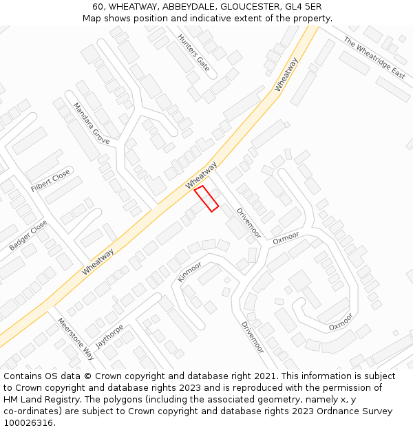 60, WHEATWAY, ABBEYDALE, GLOUCESTER, GL4 5ER: Location map and indicative extent of plot