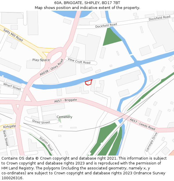 60A, BRIGGATE, SHIPLEY, BD17 7BT: Location map and indicative extent of plot