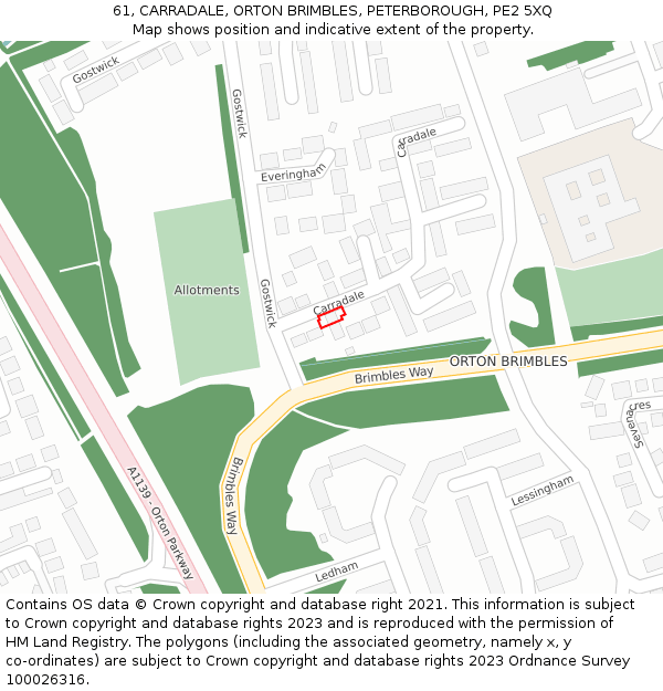 61, CARRADALE, ORTON BRIMBLES, PETERBOROUGH, PE2 5XQ: Location map and indicative extent of plot
