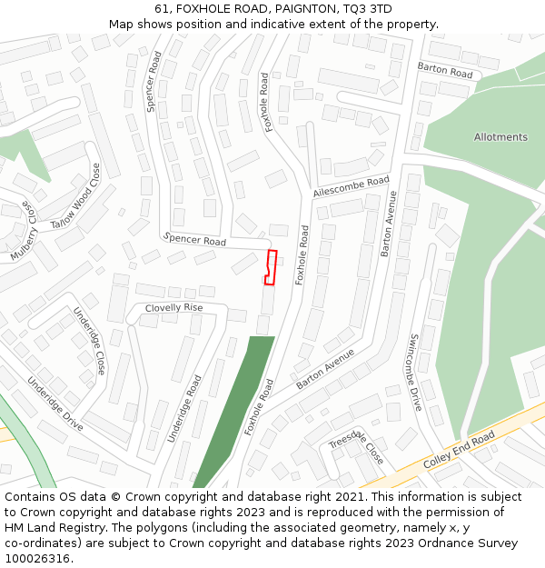 61, FOXHOLE ROAD, PAIGNTON, TQ3 3TD: Location map and indicative extent of plot