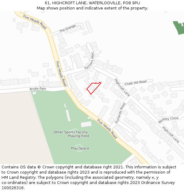 61, HIGHCROFT LANE, WATERLOOVILLE, PO8 9PU: Location map and indicative extent of plot
