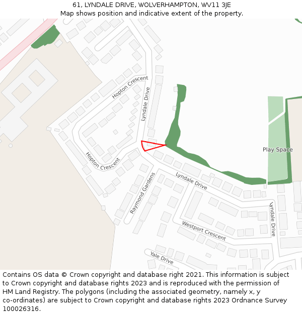 61, LYNDALE DRIVE, WOLVERHAMPTON, WV11 3JE: Location map and indicative extent of plot