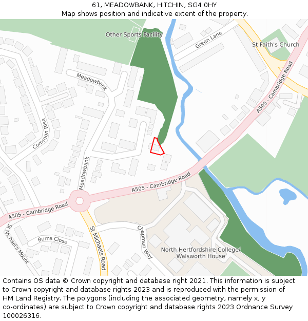 61, MEADOWBANK, HITCHIN, SG4 0HY: Location map and indicative extent of plot