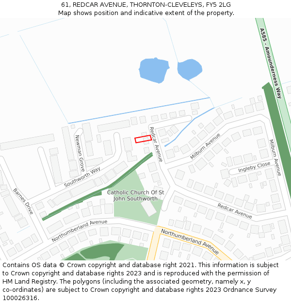 61, REDCAR AVENUE, THORNTON-CLEVELEYS, FY5 2LG: Location map and indicative extent of plot