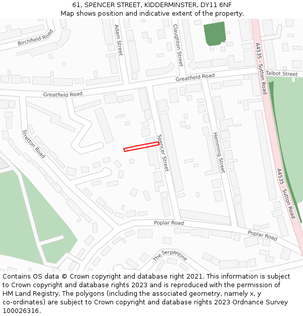 61, SPENCER STREET, KIDDERMINSTER, DY11 6NF: Location map and indicative extent of plot