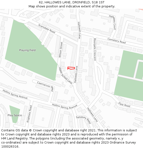 62, HALLOWES LANE, DRONFIELD, S18 1ST: Location map and indicative extent of plot
