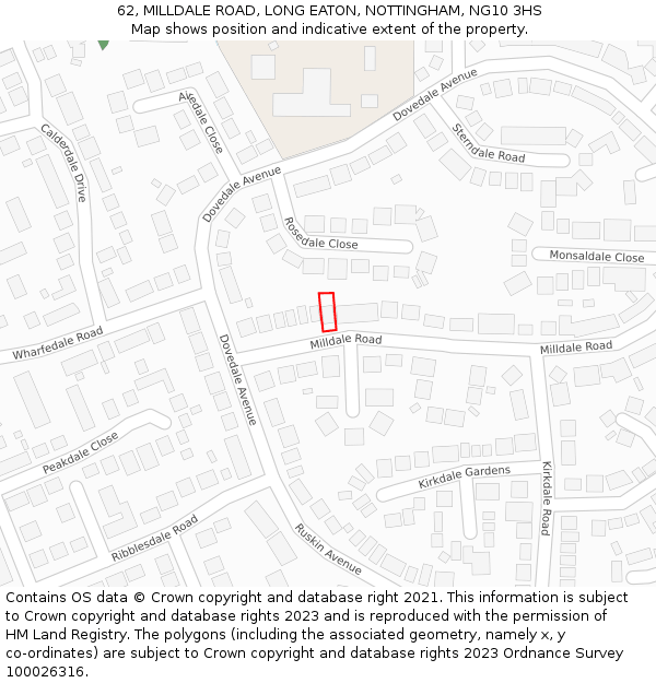 62, MILLDALE ROAD, LONG EATON, NOTTINGHAM, NG10 3HS: Location map and indicative extent of plot