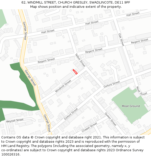 62, WINDMILL STREET, CHURCH GRESLEY, SWADLINCOTE, DE11 9PF: Location map and indicative extent of plot