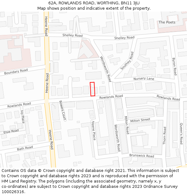 62A, ROWLANDS ROAD, WORTHING, BN11 3JU: Location map and indicative extent of plot
