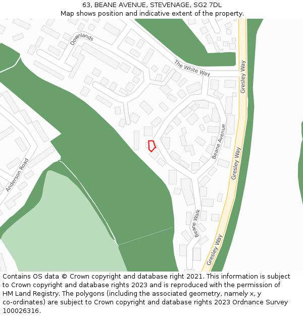 63, BEANE AVENUE, STEVENAGE, SG2 7DL: Location map and indicative extent of plot