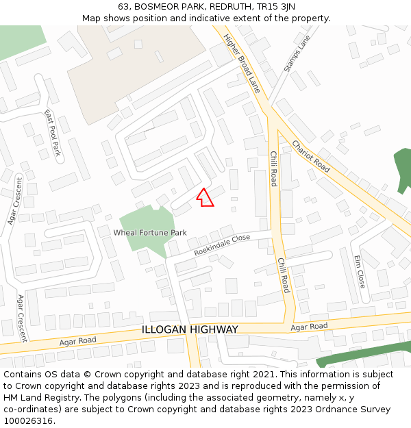 63, BOSMEOR PARK, REDRUTH, TR15 3JN: Location map and indicative extent of plot