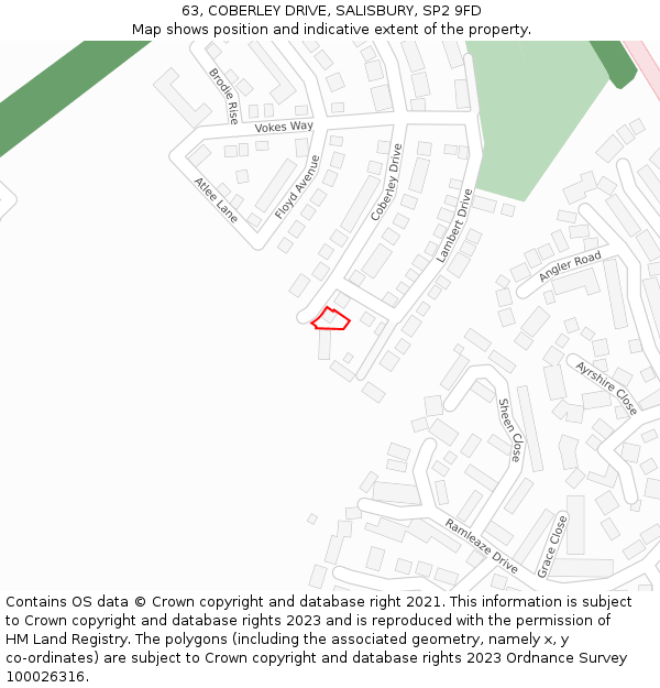 63, COBERLEY DRIVE, SALISBURY, SP2 9FD: Location map and indicative extent of plot