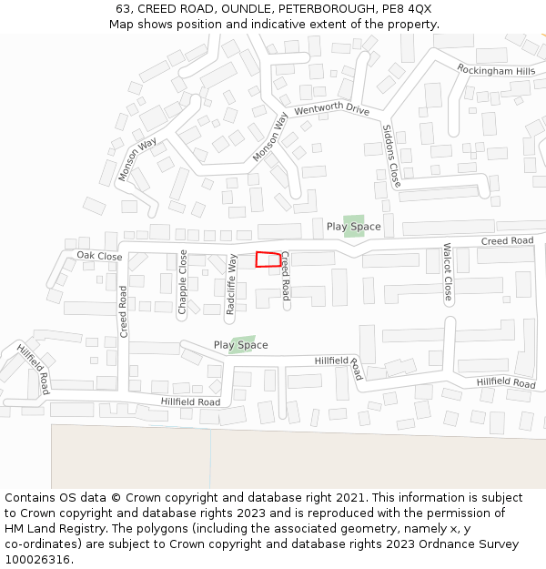 63, CREED ROAD, OUNDLE, PETERBOROUGH, PE8 4QX: Location map and indicative extent of plot