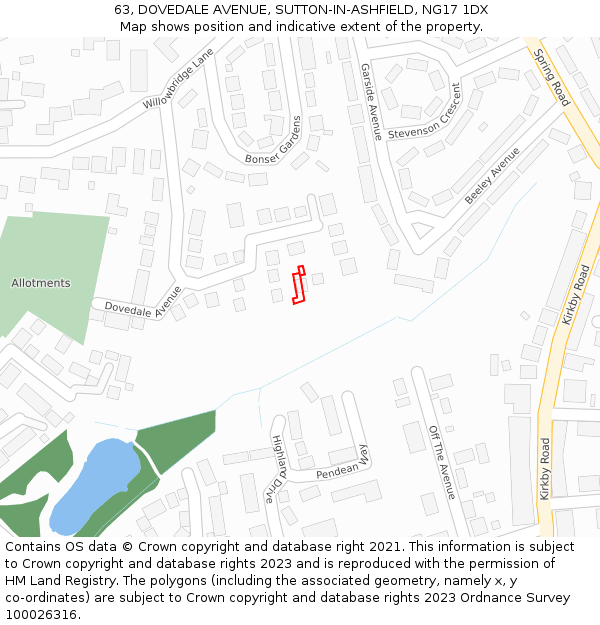 63, DOVEDALE AVENUE, SUTTON-IN-ASHFIELD, NG17 1DX: Location map and indicative extent of plot