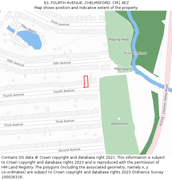 63, FOURTH AVENUE, CHELMSFORD, CM1 4EZ: Location map and indicative extent of plot