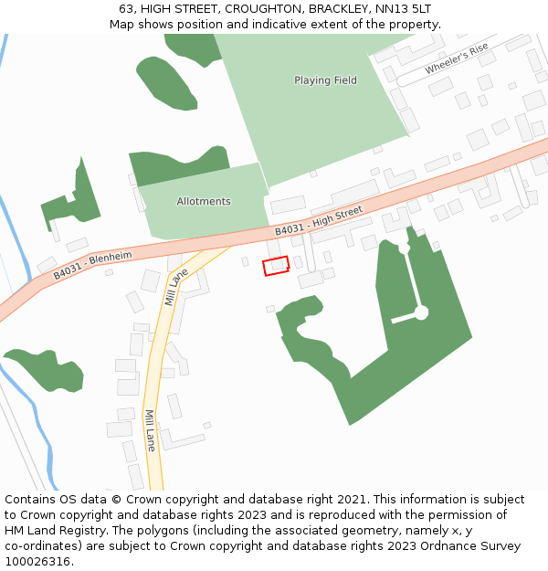 63, HIGH STREET, CROUGHTON, BRACKLEY, NN13 5LT: Location map and indicative extent of plot