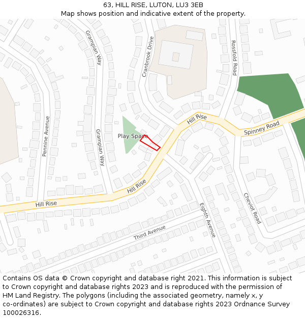 63, HILL RISE, LUTON, LU3 3EB: Location map and indicative extent of plot